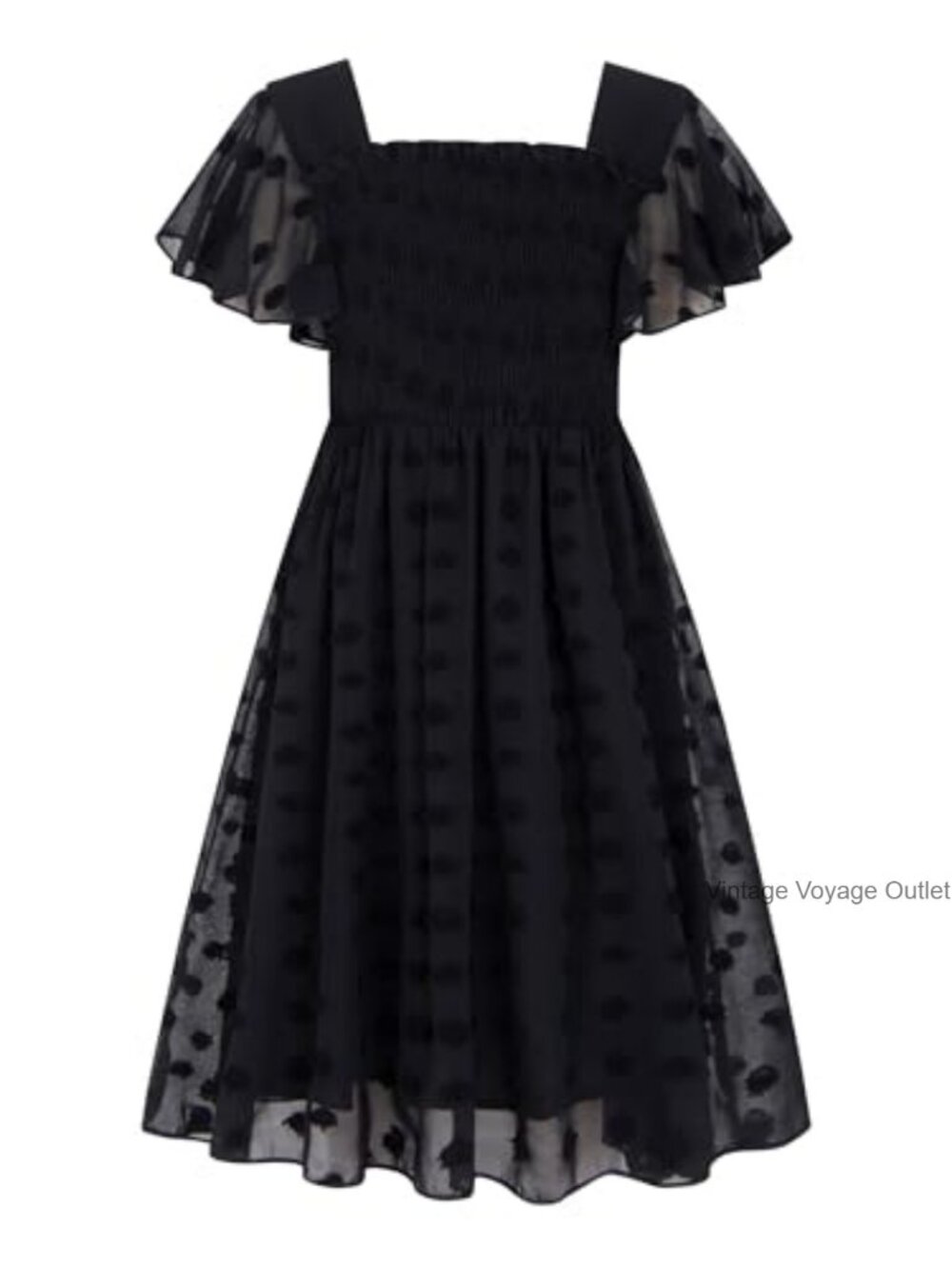 Girls Chiffon Dress Square Neck Ruffle Sleeve A-line Party